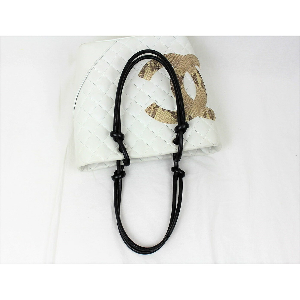 Chanel Python Cambon Tote Handbag White Black - image 7
